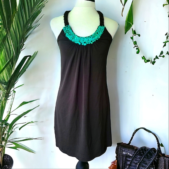 A. Byer Turquoise Embellished Braided Black Mini Dress Size Small - Picture 1 of 9